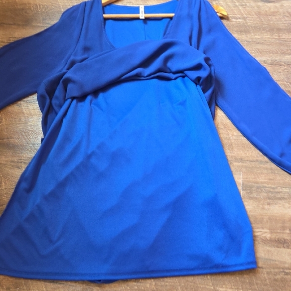 Mittoshop Blue High Low Dress With Cutout Long Sleeve Cold Shoulder Size Small - Picture 8 of 14